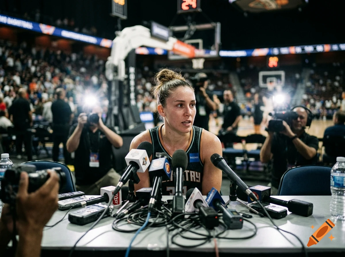 Basketbalistka poskytuje rozhovor médiím